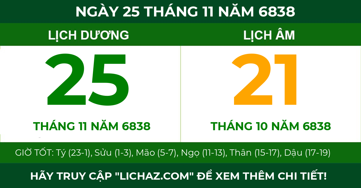 lịch âm ngày 25 tháng 11 năm 6838