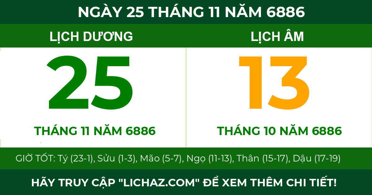 lịch âm ngày 25 tháng 11 năm 6886
