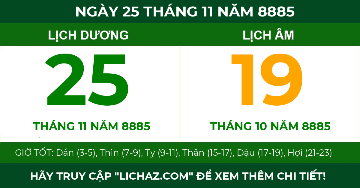 lịch âm ngày 25 tháng 11 năm 8885