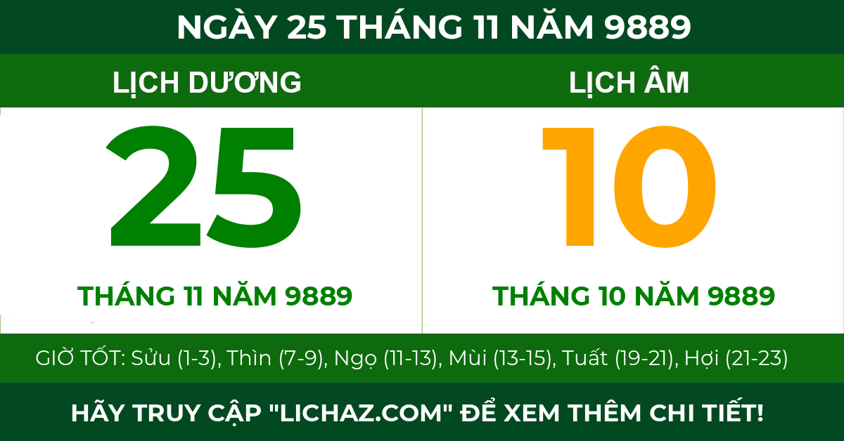 lịch âm ngày 25 tháng 11 năm 9889