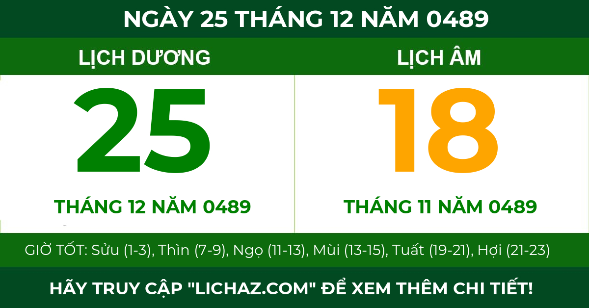 lịch âm ngày 25 tháng 12 năm 0489