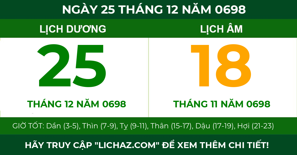 lịch âm ngày 25 tháng 12 năm 0698