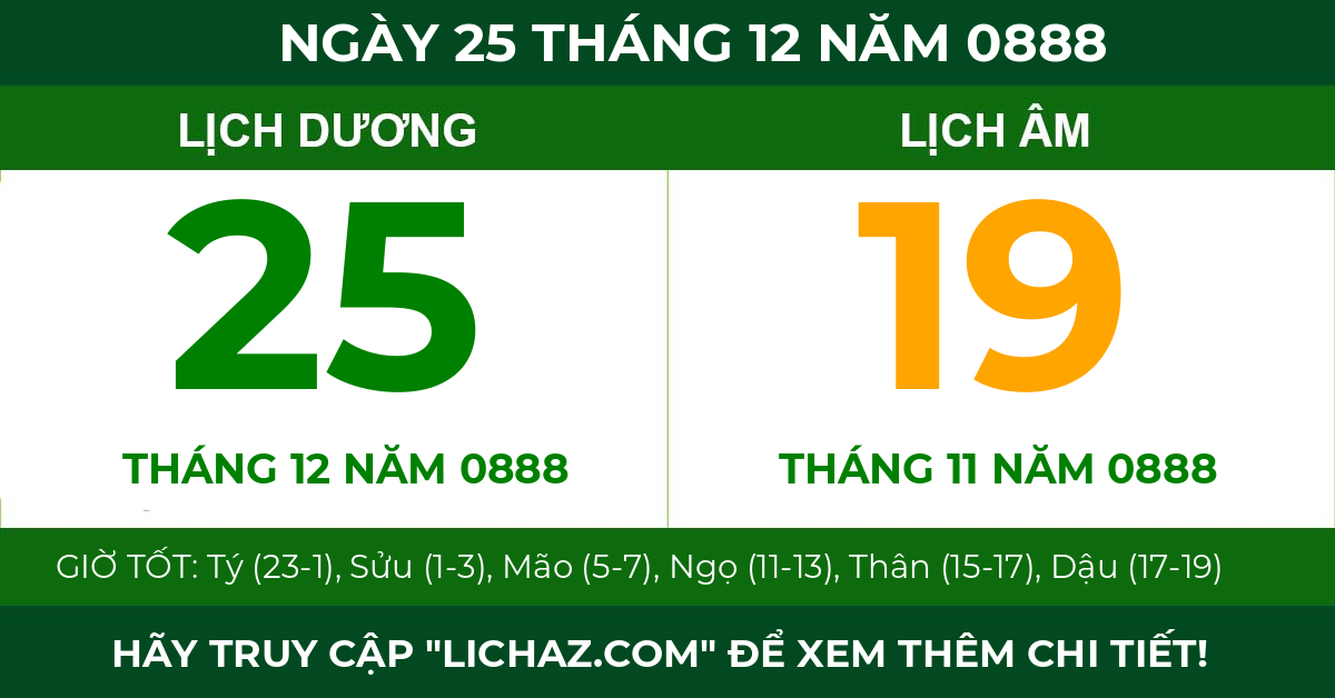 lịch âm ngày 25 tháng 12 năm 0888