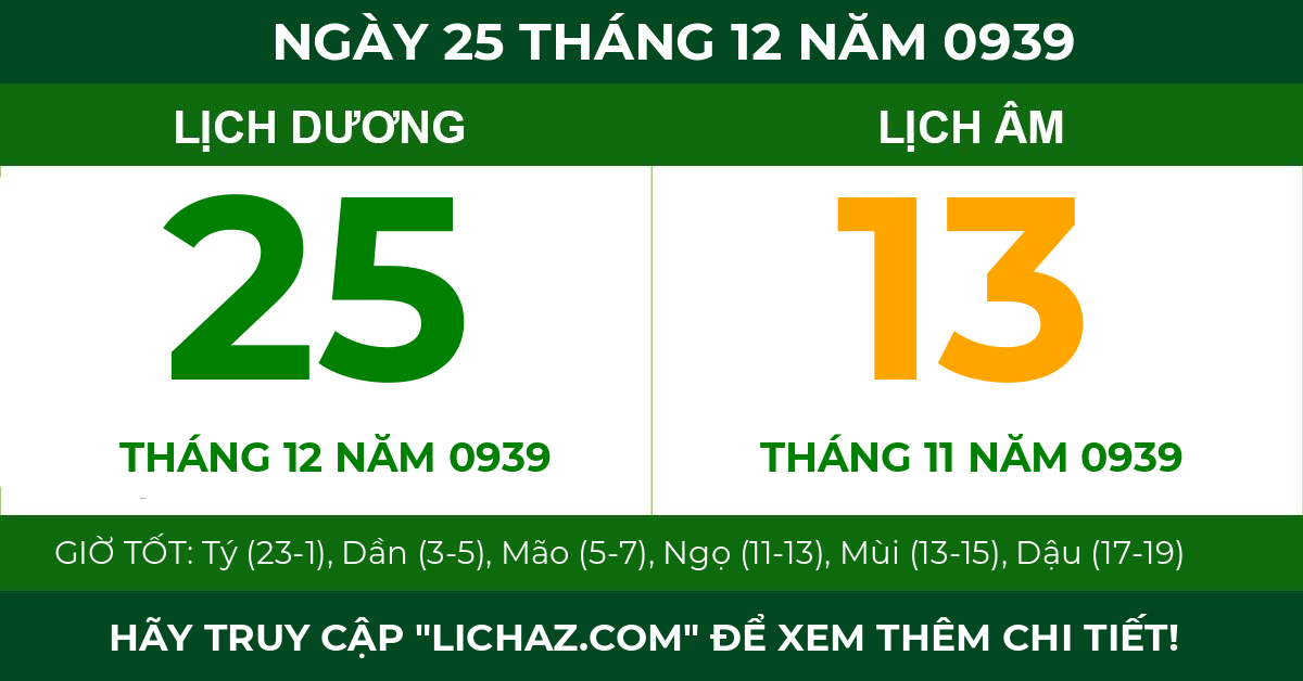 lịch âm ngày 25 tháng 12 năm 0939