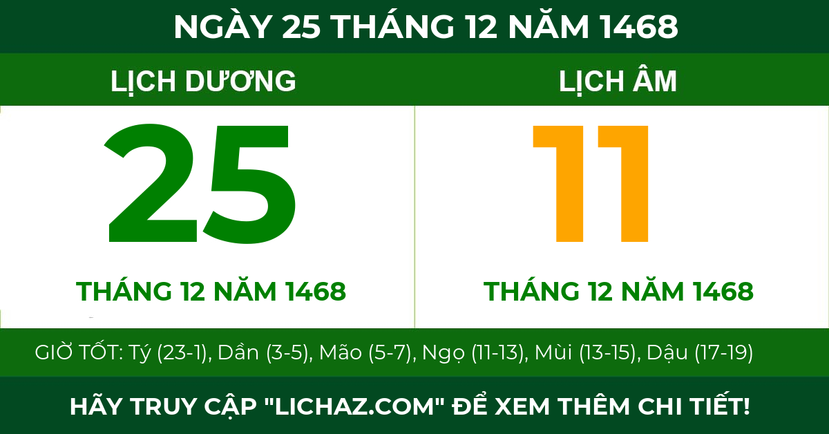 lịch âm ngày 25 tháng 12 năm 1468