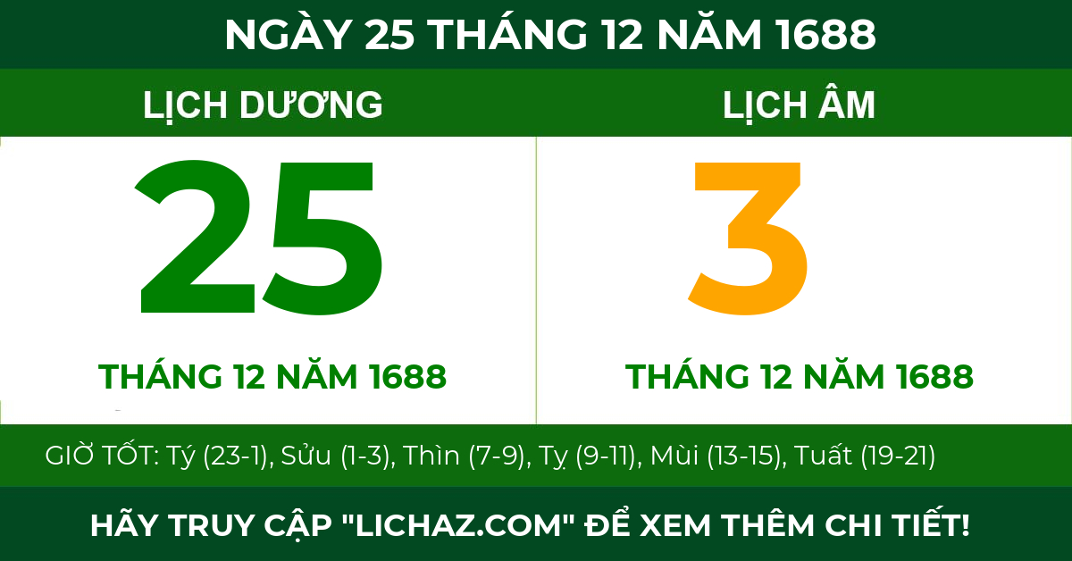 lịch âm ngày 25 tháng 12 năm 1688