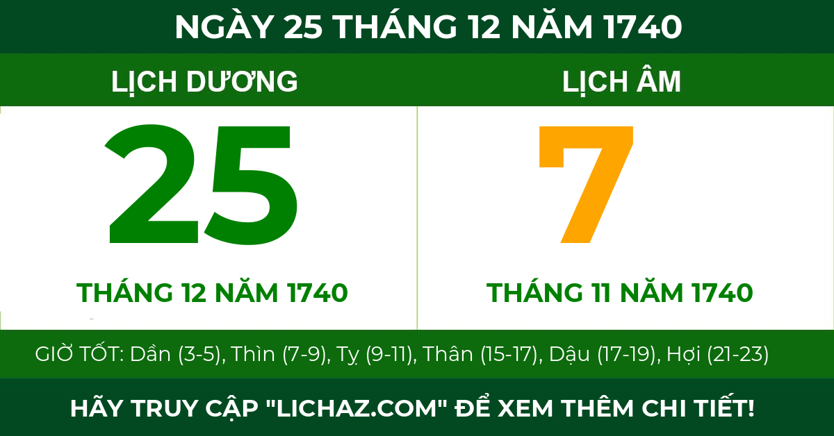 lịch âm ngày 25 tháng 12 năm 1740