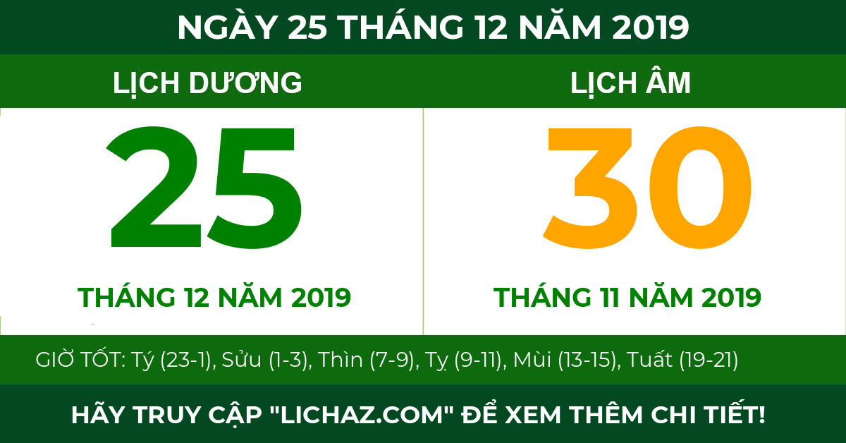 lịch âm ngày 25 tháng 12 năm 2019