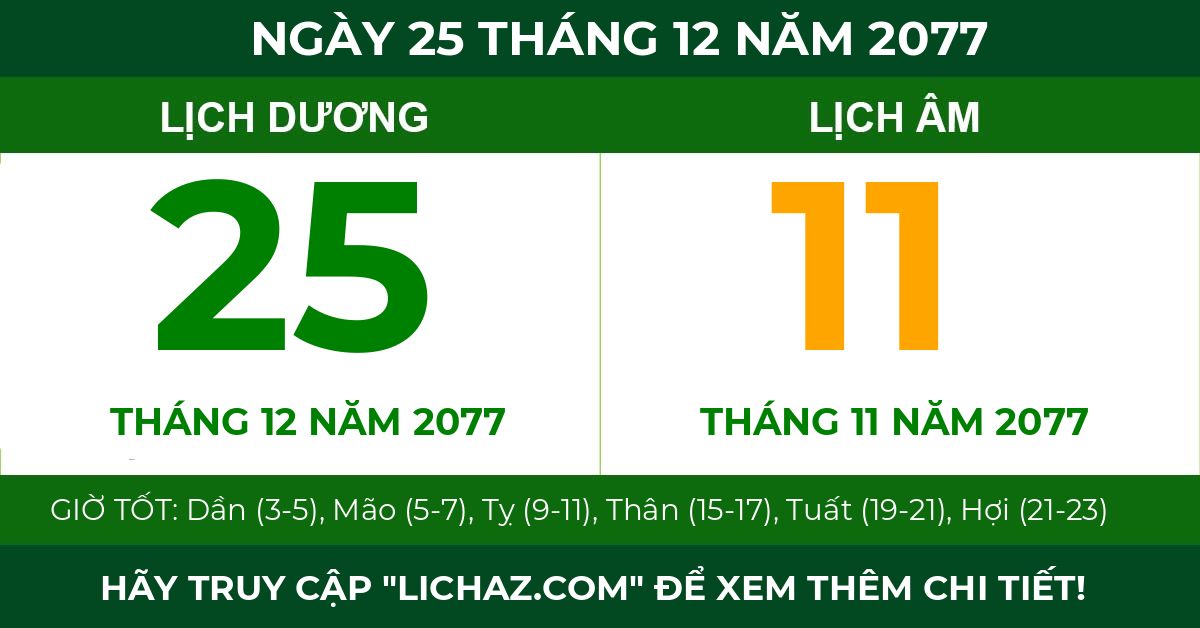 lịch âm ngày 25 tháng 12 năm 2077