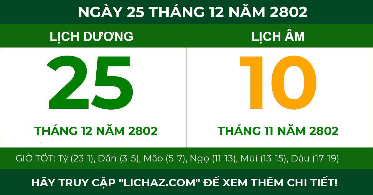 lịch âm ngày 25 tháng 12 năm 2802