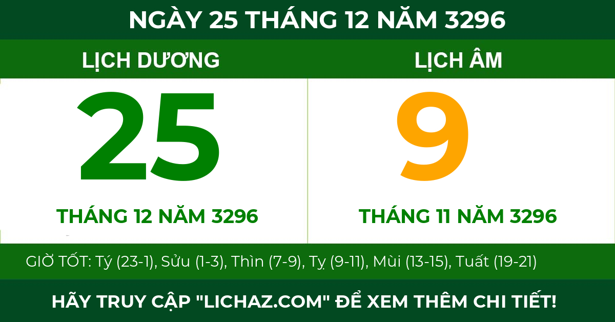 lịch âm ngày 25 tháng 12 năm 3296