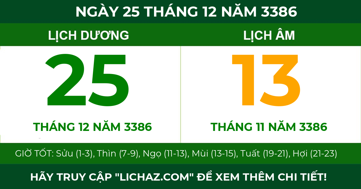 lịch âm ngày 25 tháng 12 năm 3386