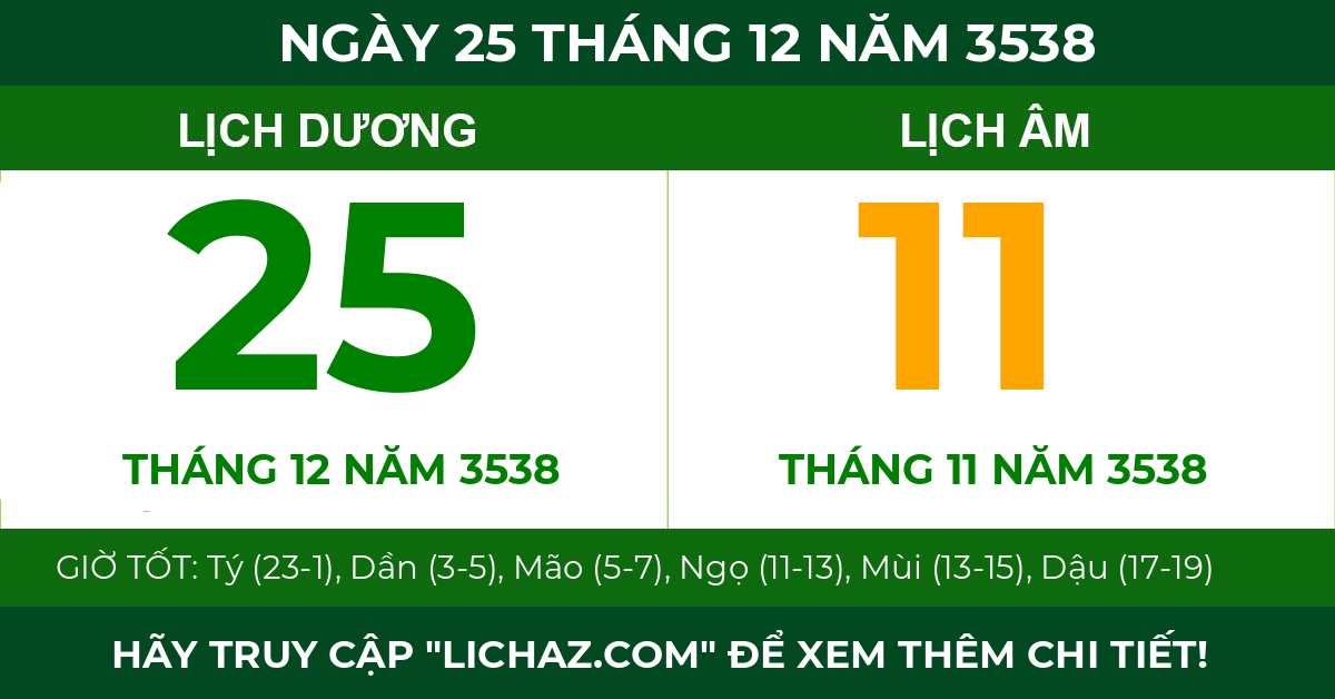 lịch âm ngày 25 tháng 12 năm 3538