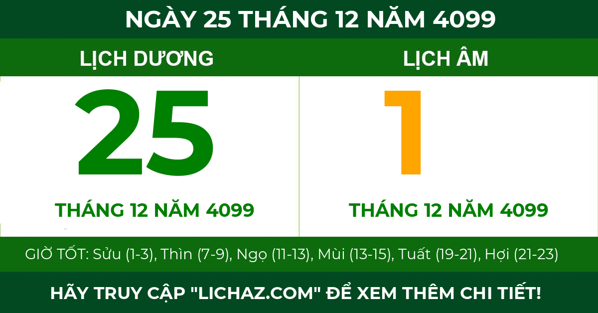 lịch âm ngày 25 tháng 12 năm 4099