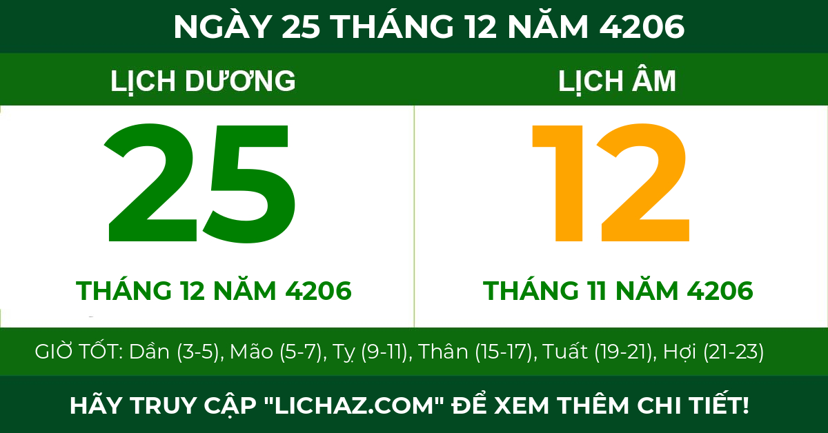 lịch âm ngày 25 tháng 12 năm 4206