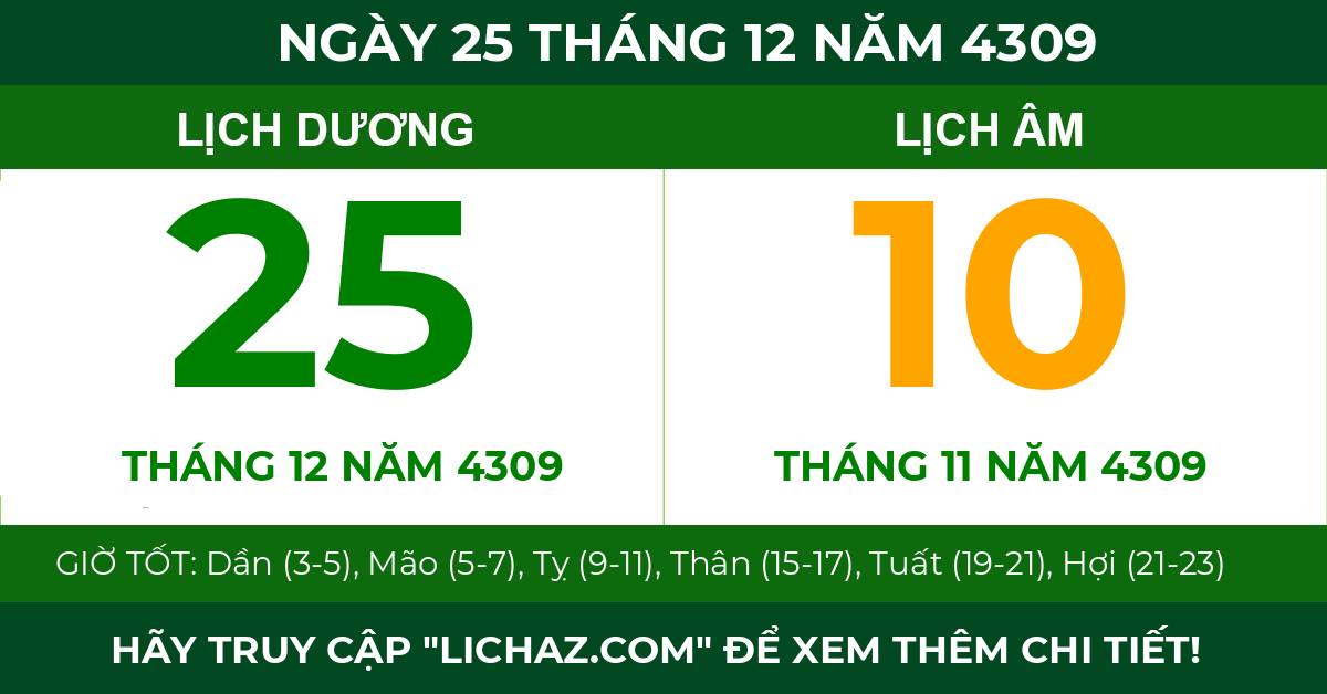 lịch âm ngày 25 tháng 12 năm 4309