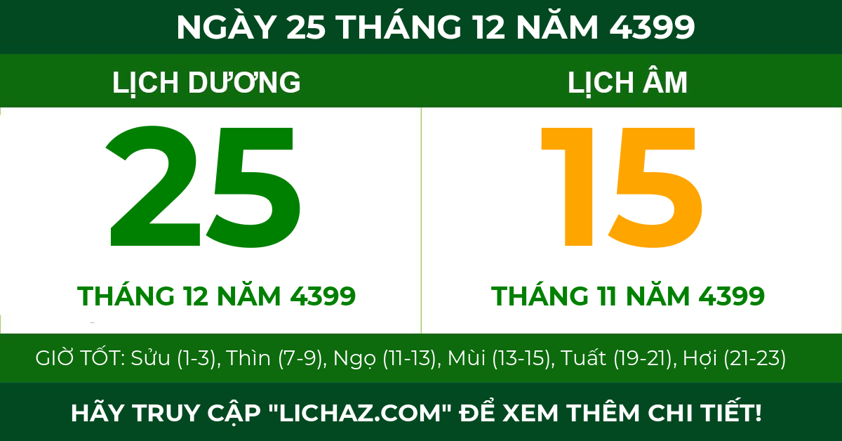 lịch âm ngày 25 tháng 12 năm 4399