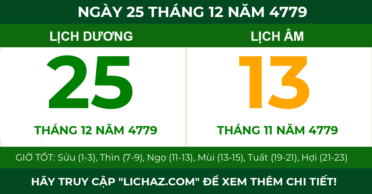 lịch âm ngày 25 tháng 12 năm 4779