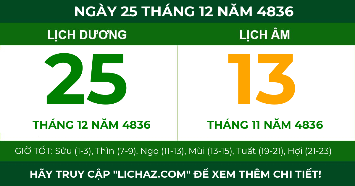 lịch âm ngày 25 tháng 12 năm 4836