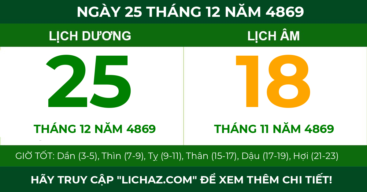lịch âm ngày 25 tháng 12 năm 4869