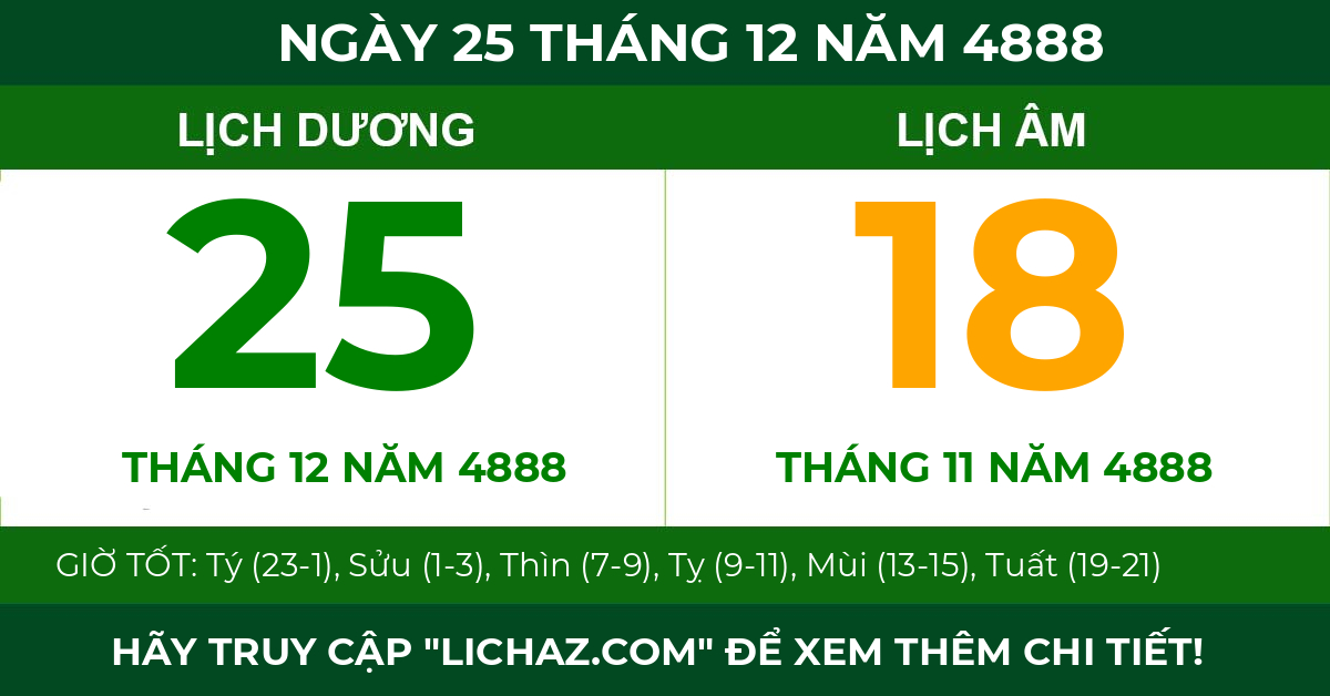 lịch âm ngày 25 tháng 12 năm 4888