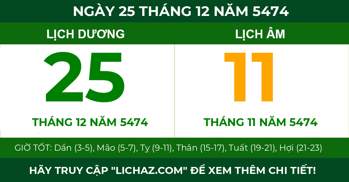 lịch âm ngày 25 tháng 12 năm 5474