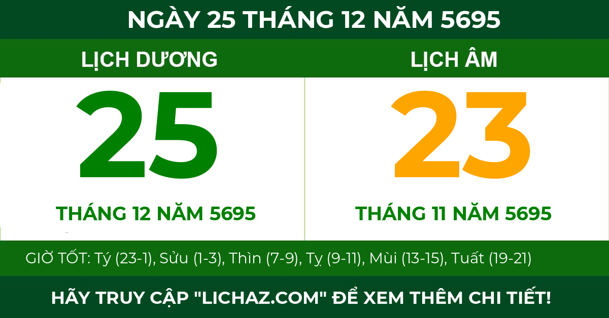 lịch âm ngày 25 tháng 12 năm 5695