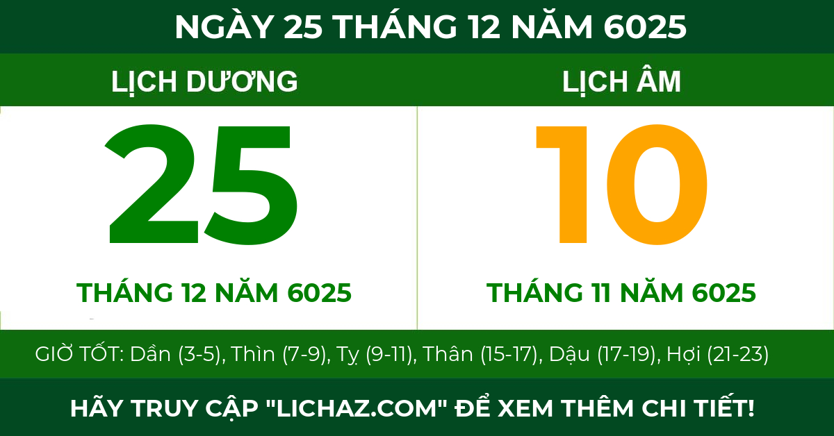 lịch âm ngày 25 tháng 12 năm 6025