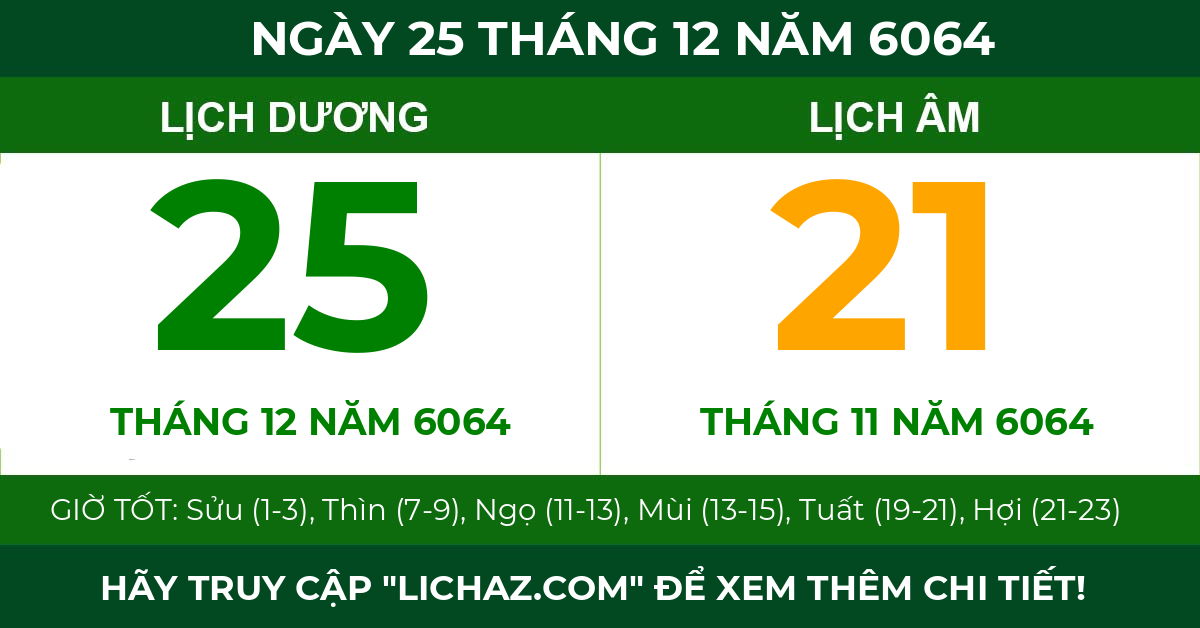 lịch âm ngày 25 tháng 12 năm 6064