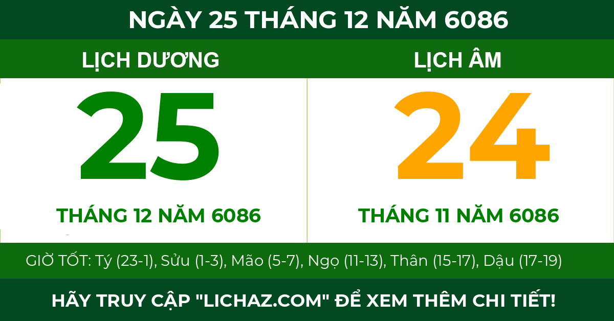 lịch âm ngày 25 tháng 12 năm 6086