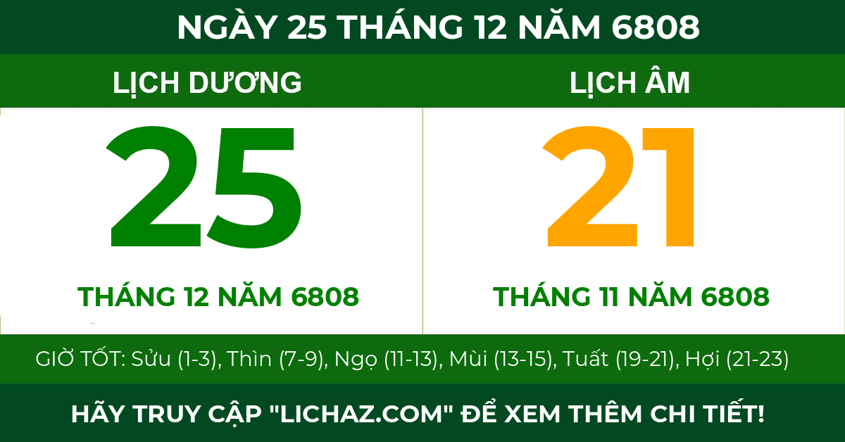 lịch âm ngày 25 tháng 12 năm 6808