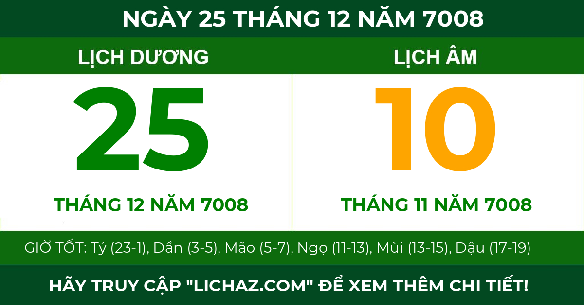lịch âm ngày 25 tháng 12 năm 7008