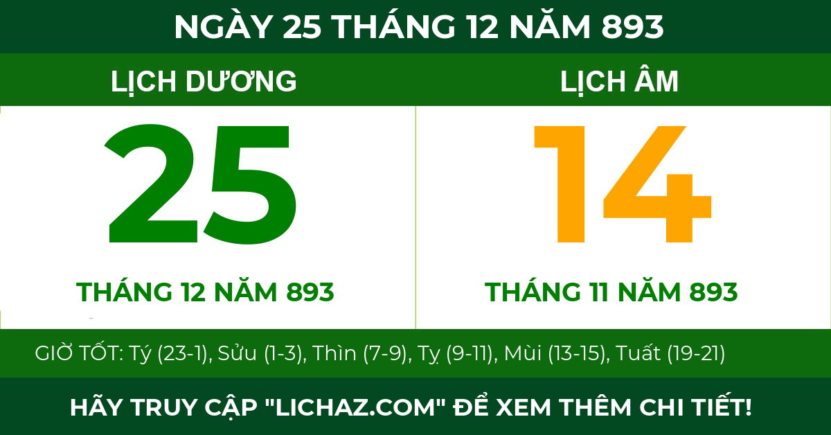 lịch âm ngày 25 tháng 12 năm 893