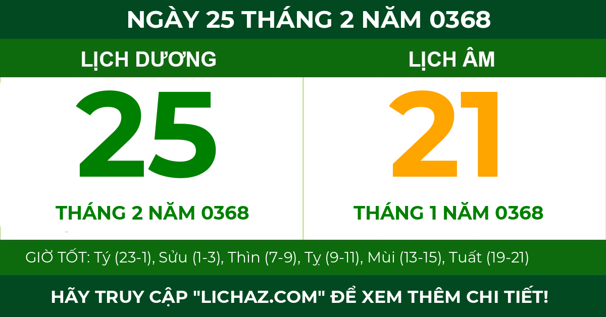 lịch âm ngày 25 tháng 2 năm 0368