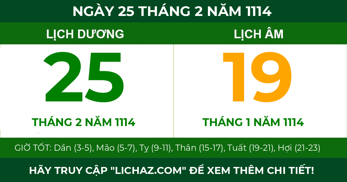 lịch âm ngày 25 tháng 2 năm 1114