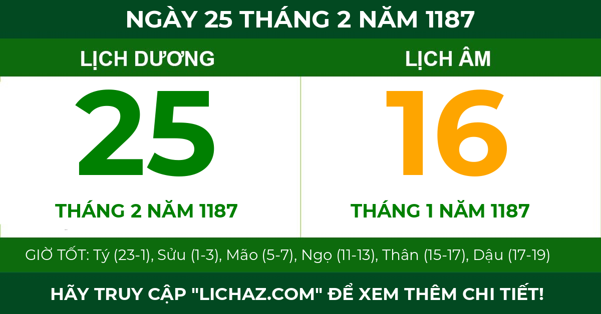 lịch âm ngày 25 tháng 2 năm 1187