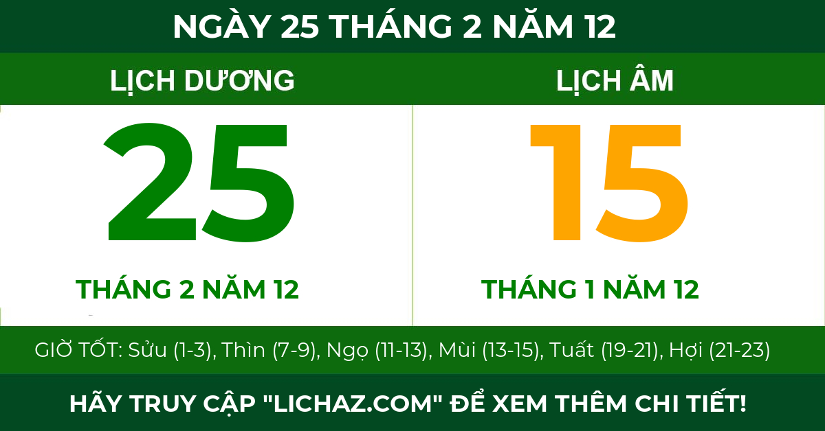 lịch âm ngày 25 tháng 2 năm 12