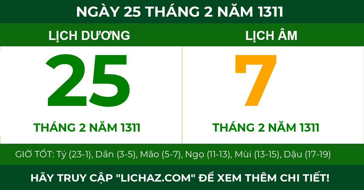 lịch âm ngày 25 tháng 2 năm 1311