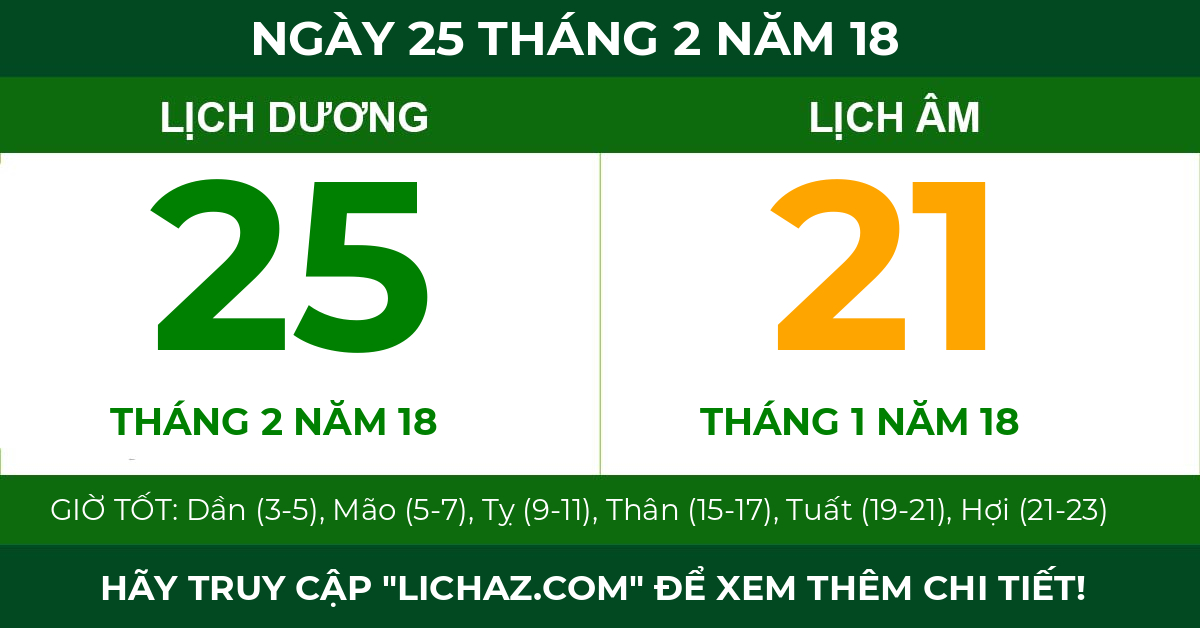 lịch âm ngày 25 tháng 2 năm 18