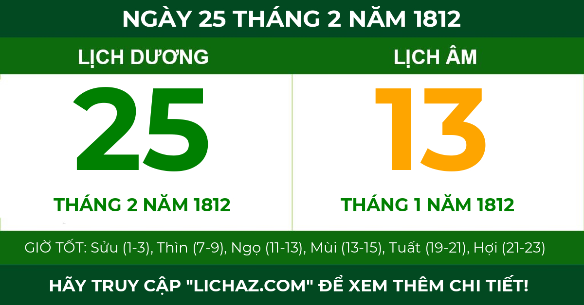 lịch âm ngày 25 tháng 2 năm 1812