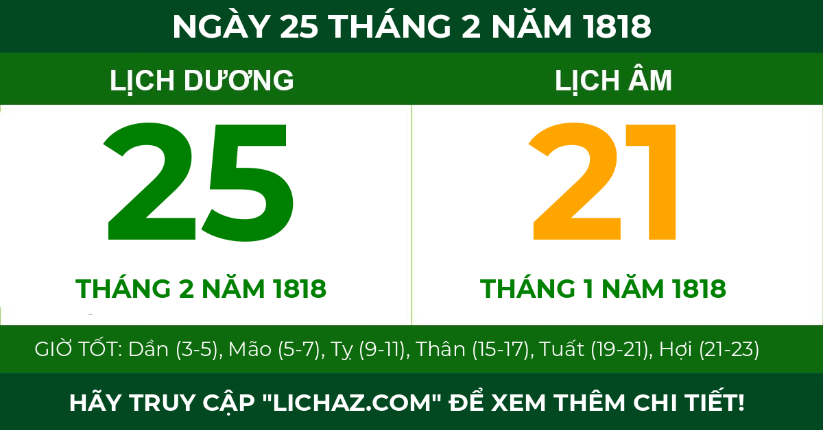 lịch âm ngày 25 tháng 2 năm 1818