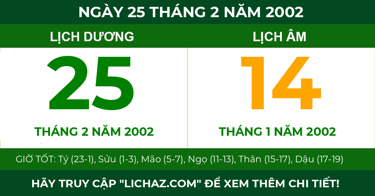 lịch âm ngày 25 tháng 2 năm 2002