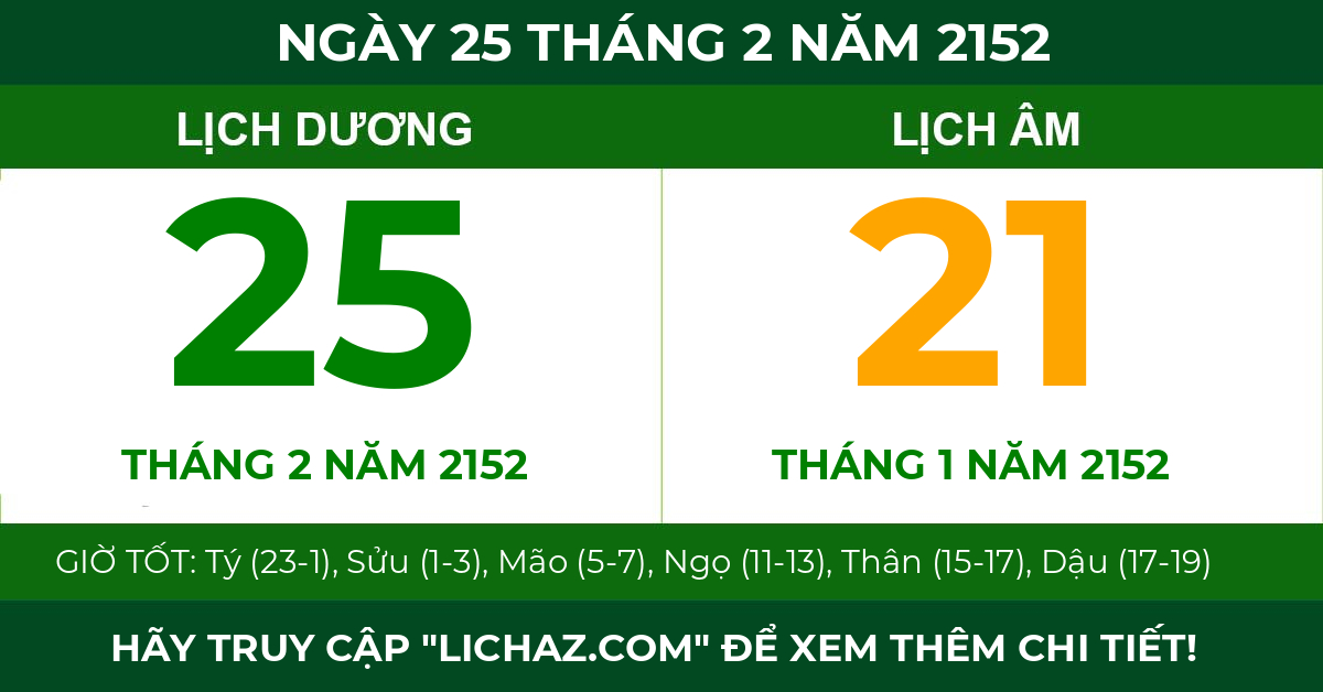 lịch âm ngày 25 tháng 2 năm 2152