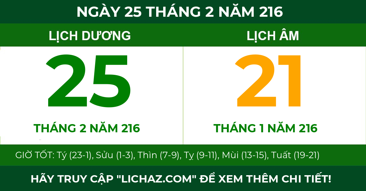 lịch âm ngày 25 tháng 2 năm 216