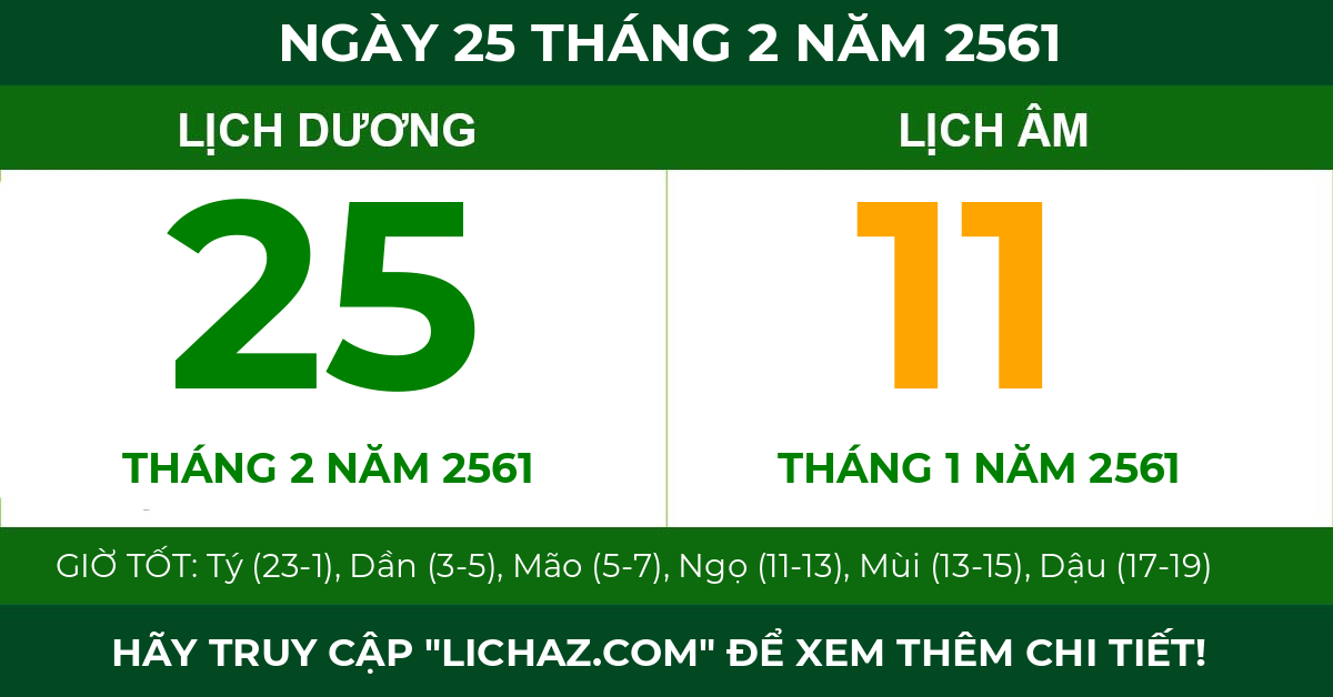 lịch âm ngày 25 tháng 2 năm 2561
