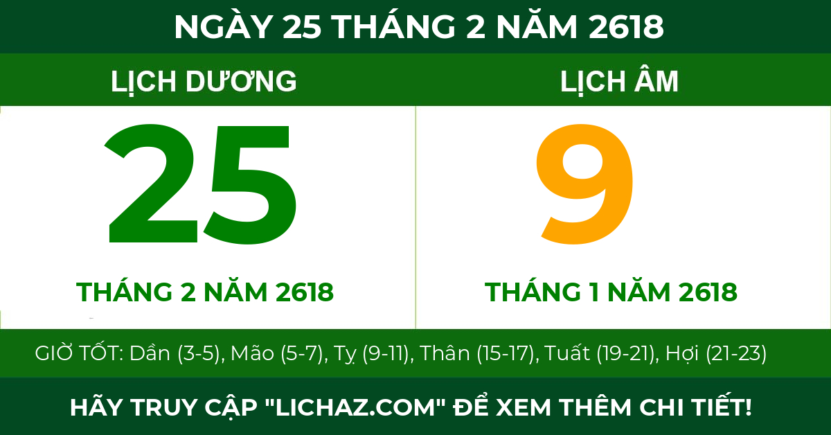lịch âm ngày 25 tháng 2 năm 2618