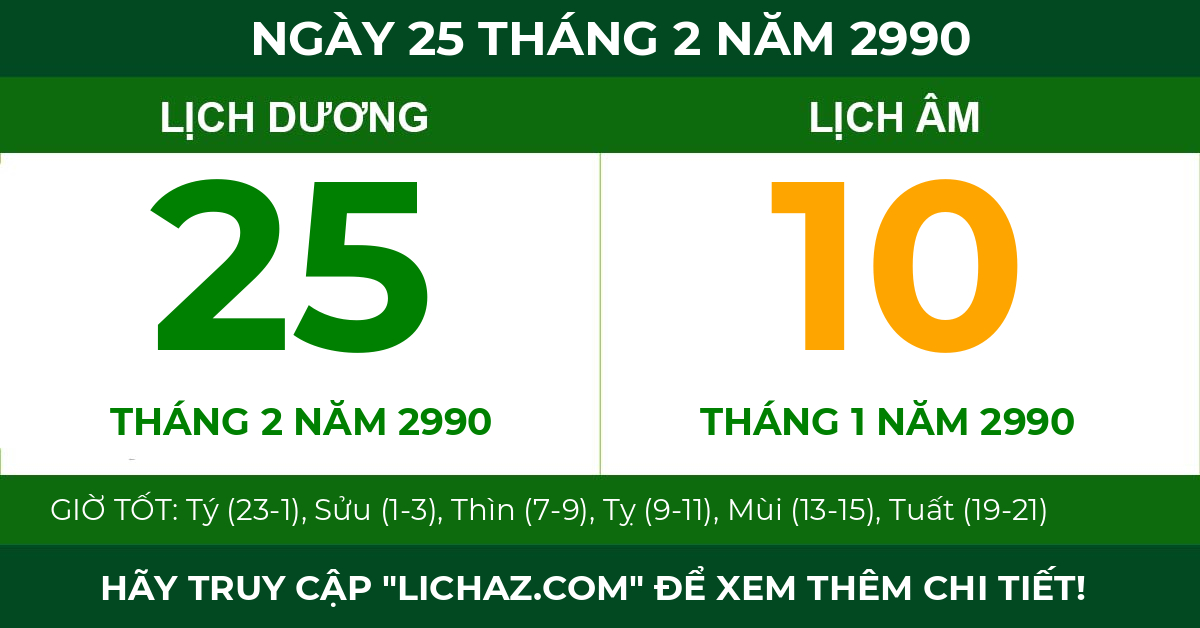 lịch âm ngày 25 tháng 2 năm 2990
