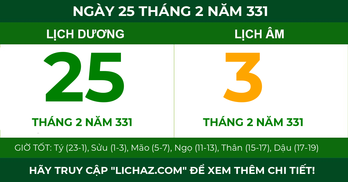 lịch âm ngày 25 tháng 2 năm 331