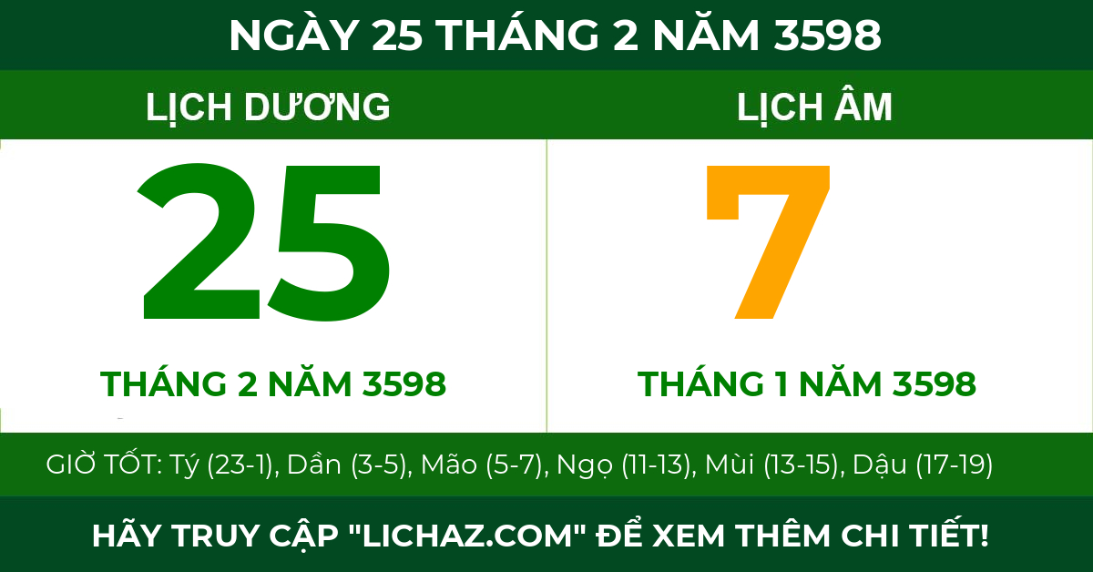 lịch âm ngày 25 tháng 2 năm 3598