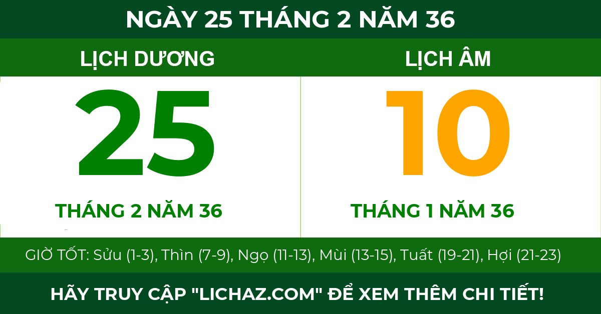 lịch âm ngày 25 tháng 2 năm 36